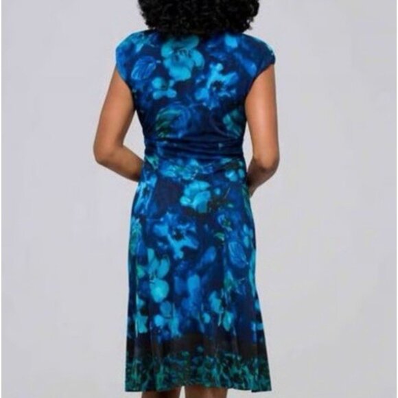 Jones New York Dress Blue Green Yellow 10 Stretch Wrap Floral Career Church - Picture 3 of 7
